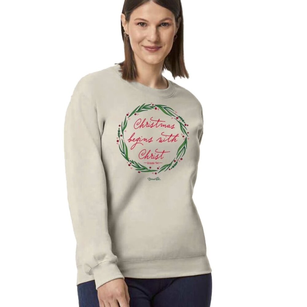 NWT Blessed Girl Christmas Wreath Oatmeal Heather Graphic Sweatshirt Women's 2X!